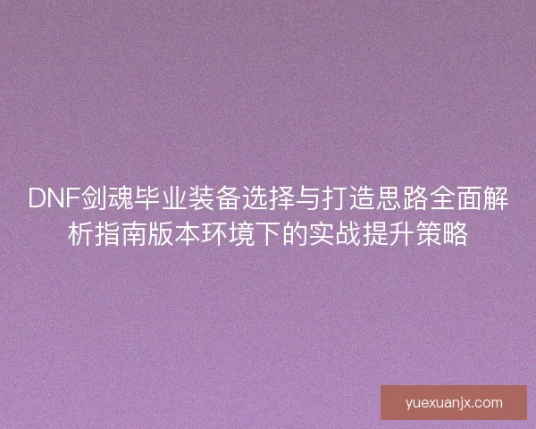 DNF剑魂毕业装备选择与打造思路全面解析指南版本环境下的实战提升策略